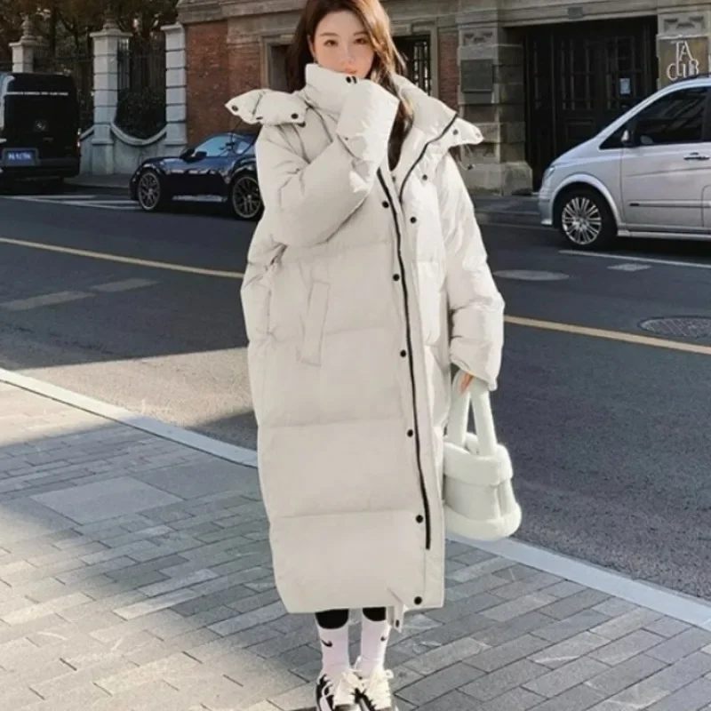 New Women Down Jacket Winter Coat Female Long Parkas Loose Large Size Thick Warm Outwear Fashion Simplicity Hooded Overcoat