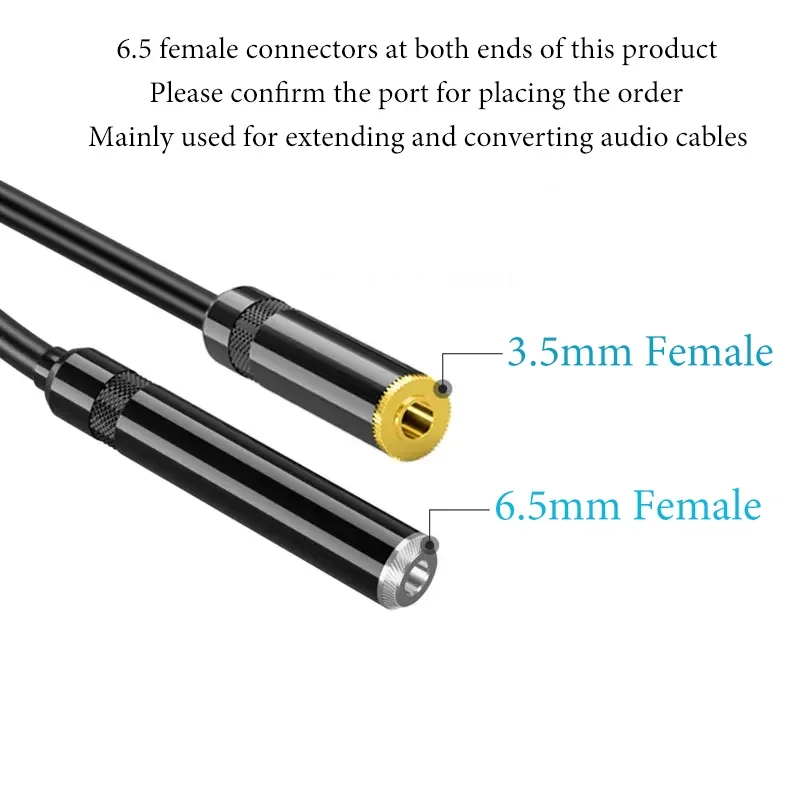 0.3M 3.5mm Female To 6.5mm Female Audio Extension Cable Dual Channel Stereo TRS 3.5 To TRS 6.5 Adapter Cable Gold Plated