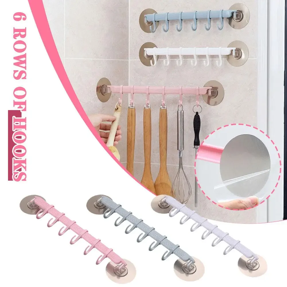 1pc Blue/White/Pink Suction Cup Type Hook 6 Rows for Kitchen Bathroom Corner Suspension Without Marks Hanger Hook