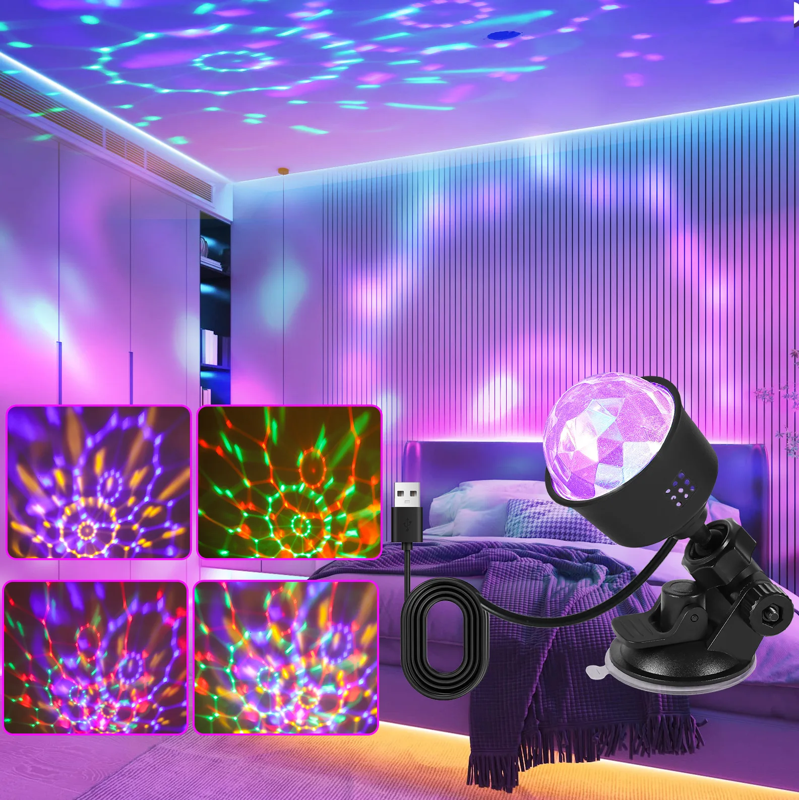 USB Auto Projektion Umgebungslicht 5V sprachgesteuerte Blitzdekoration Party Party Atmosphäre Licht