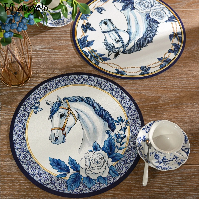 Retro Pattern Digital Printing Table Floral Placemat Dining Table Kitchen Coffee Pad Tableware Waterproof Heat-insulating #/L﻿