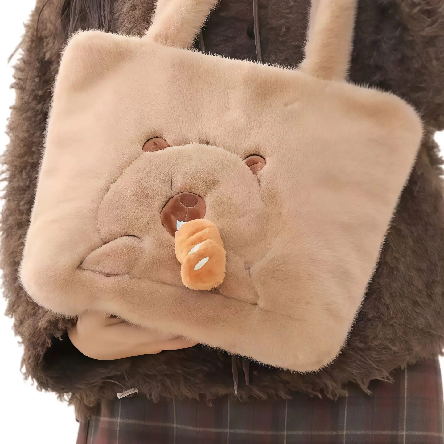 

Милая сумка с изображением капибары, женская плюшевая однотонная сумка на плечо большой вместимости, женская повседневная повседневная сумка подмышками, 2025