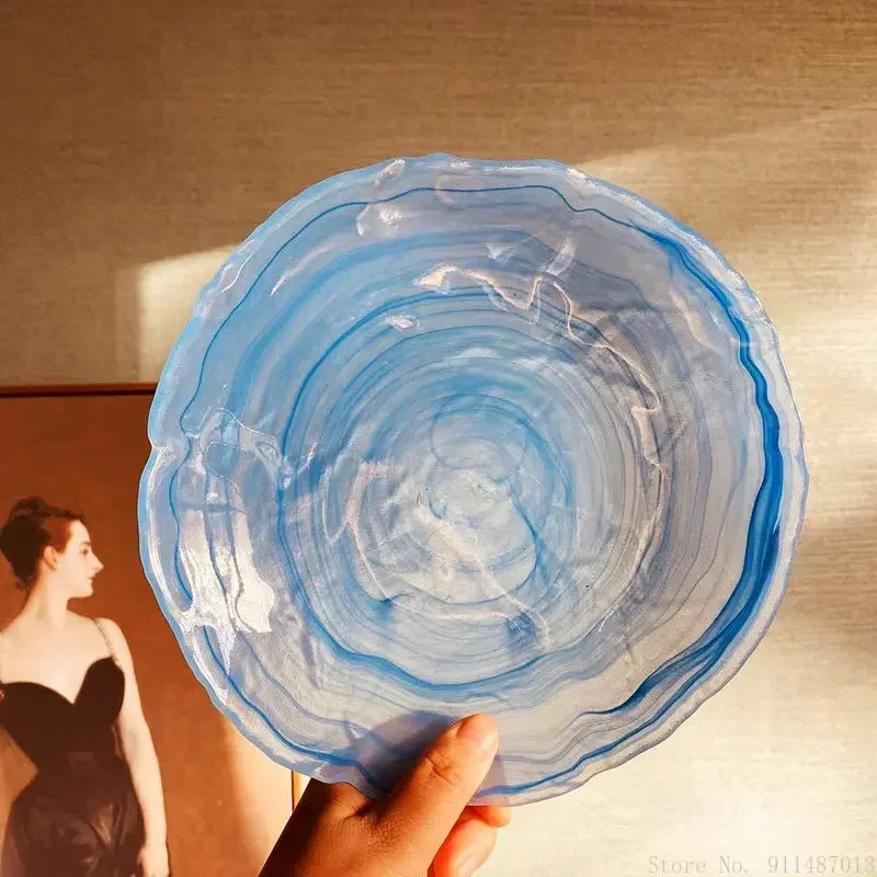 

Необычная кобальтовая голубая облако, водяная волна, стеклянная суповая тарелка Hazy вокруг бытового ресторана, кухонные принадлежности, обеденная тарелка, 1 шт. Y4K0