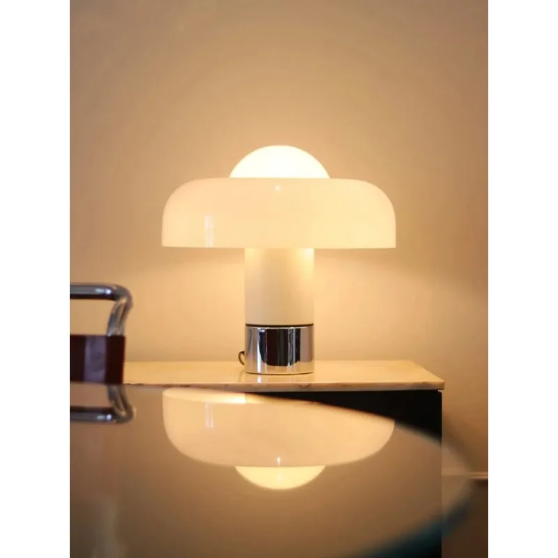 Suitable For  Table Lamp Modern Bauhaus Table Light for Bedroom Bedside Living Room Italian Orange Glass Mushroom Desk Lamp