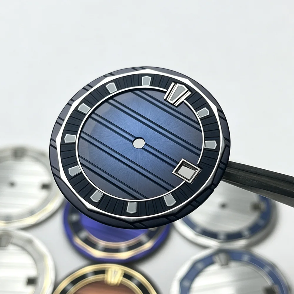 32mm Unmarked 8215 Dial Modification Parts, sunrise Texture, Suitable for 1612 Automatic Movement with Green Luminous Effect