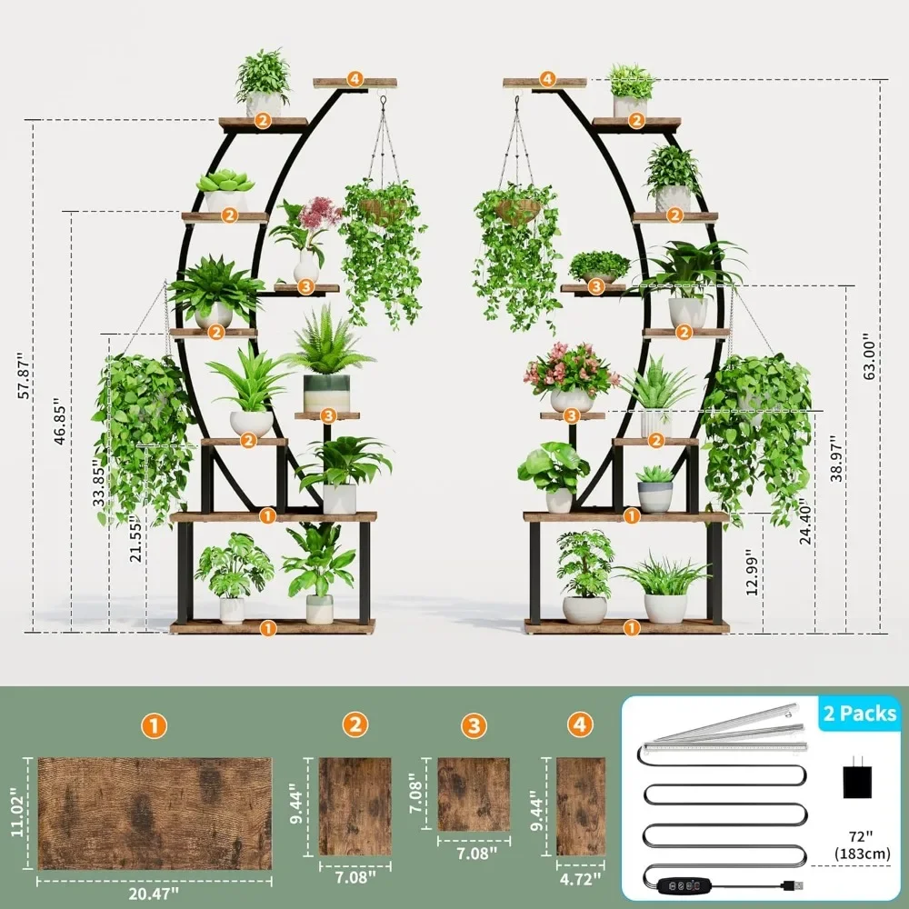 9 Tiered Metal Plant Shelf with Grow Lights, 64