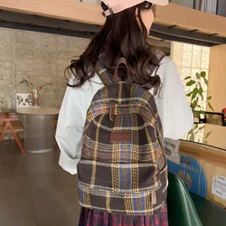 Backpacks Lattice Vintage Couple Canvas Bag Korean Harajuku Large Capacity School Backpack Unisex Stylish Plaid Ins