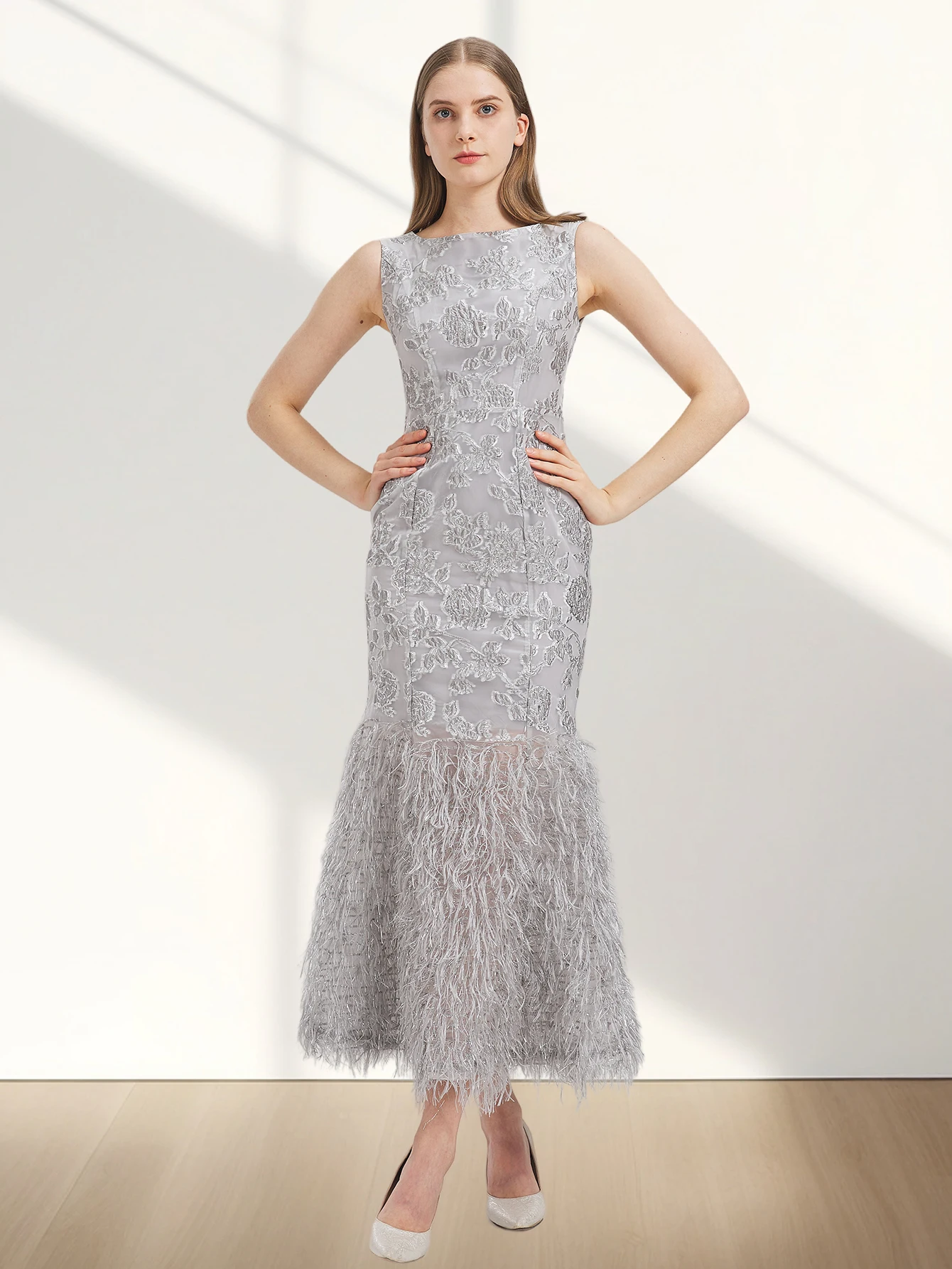 Женское длинное вечернее платье-русалка, облегающее платье макси из органзы без рукавов с перьями, 2024