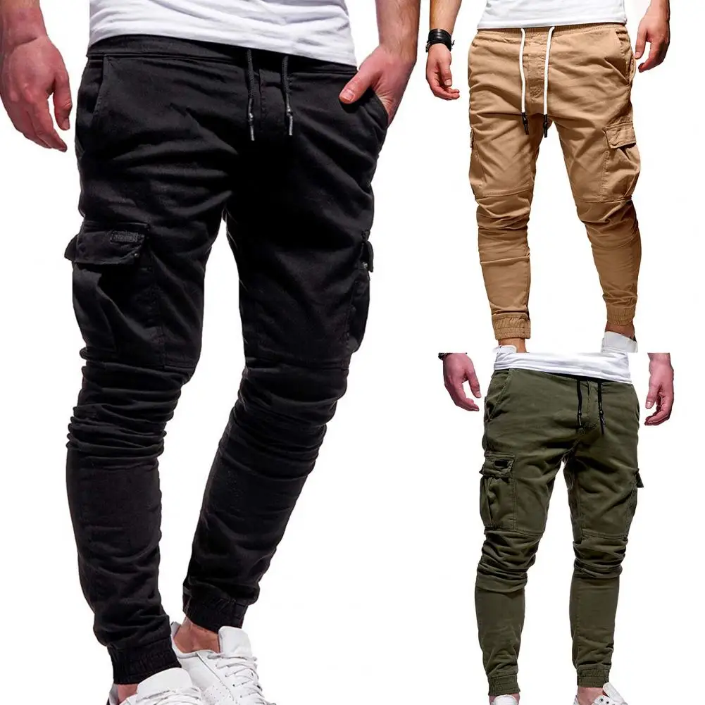 Fashion Solid Color Full Length Sweatpants Casual Cargo Pants Solid Color Drawstring Pants for Outdoor Activities