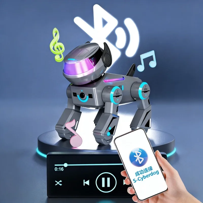 รีโมทคอนโทรลอัจฉริยะของเล่นสุนัขหุ่นยนต์บลูทูธเพลงเต้นรำของเล่นสุนัขอิเล็กทรอนิกส์พร้อมไฟ LED ของขวัญวันเกิดเด็กแบบชาร์จไฟได้
