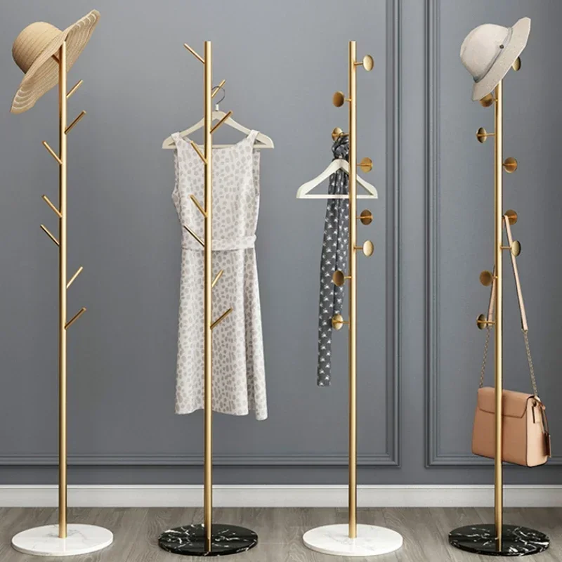 Iron Floor Coat Rack with Marble Accent - Elegant Bedroom Furniture, Storage for Clothes, Caps & Accessories, Metal Shelf