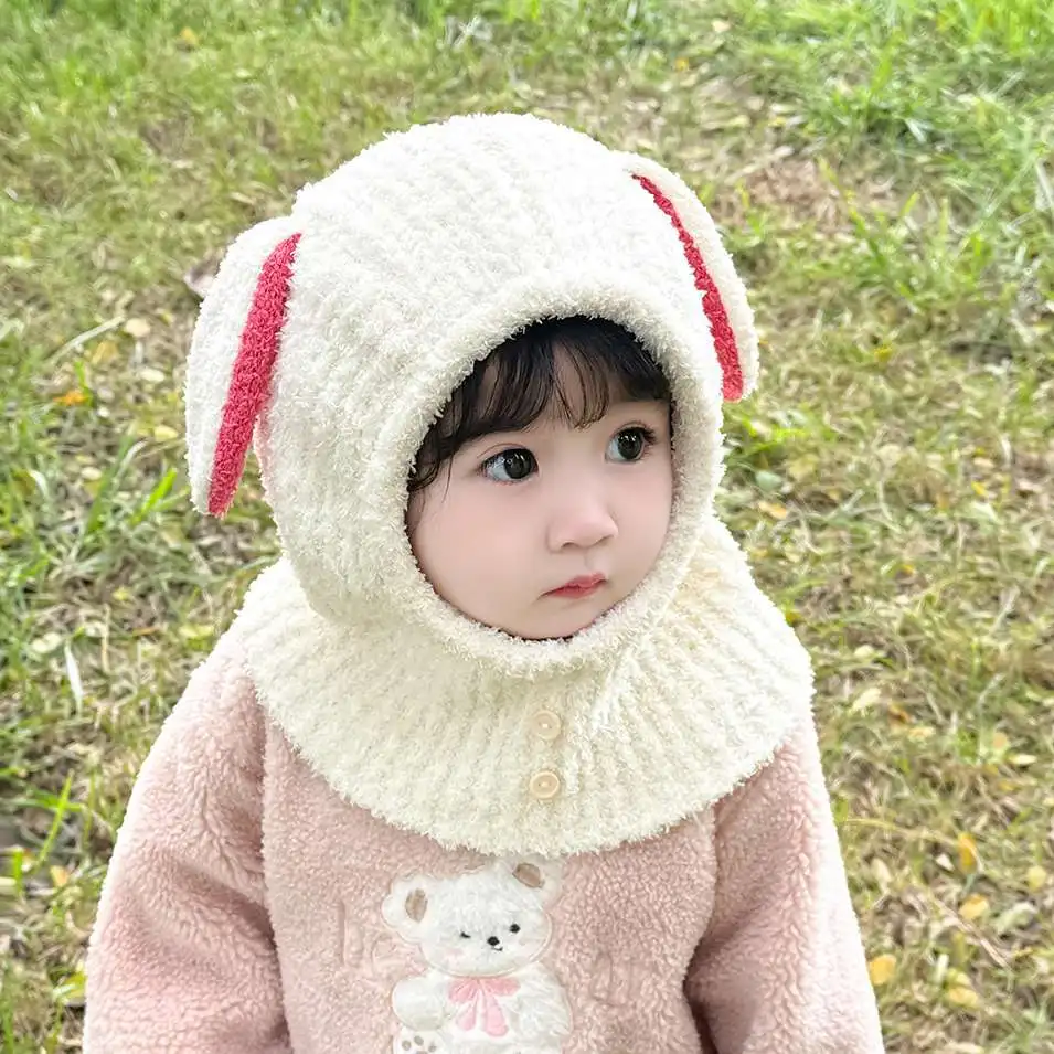 Cappelli per bambini Autunno e inverno Pile Caldo Orso Cappello di peluche Sciarpa di protezione per le orecchie Cappello pullover lavorato a maglia integrato invernale
