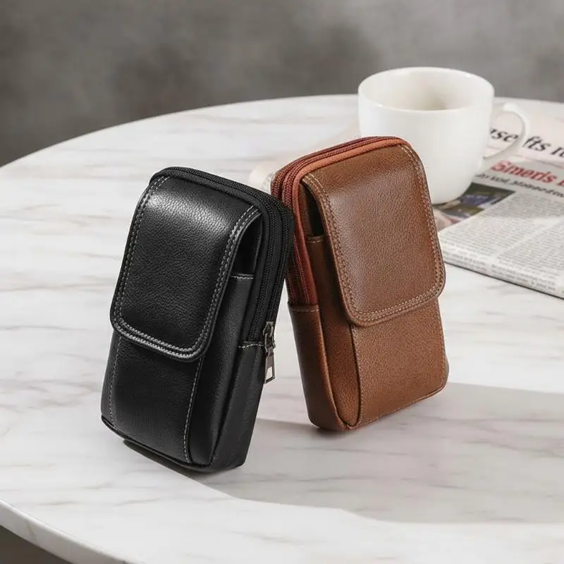 PU Leather Crossbody Bag Versatile Style Simple Design Waist Bag Multiple Pockets Leather Case Messenger Bag Outdoor Work