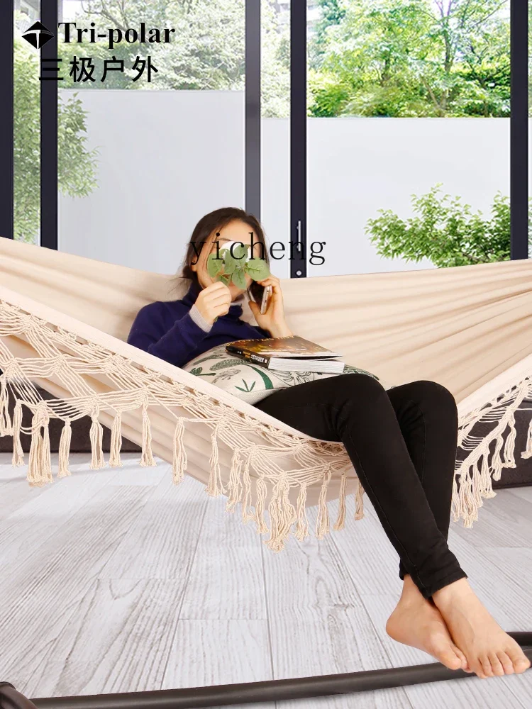 

ZK Outdoor Hammock Double Swing Anti-Flip Home Indoor Artistic Cotton Linen Thickened Canvas Hammock home decor