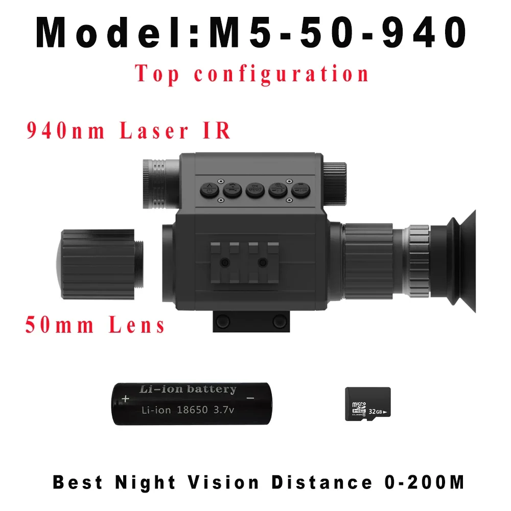 Megaorei M5 nachtzichtgeweerkijker, monoculaire jachtcamera, optiekvizier, 850 nm 940 nm infrarood invullicht