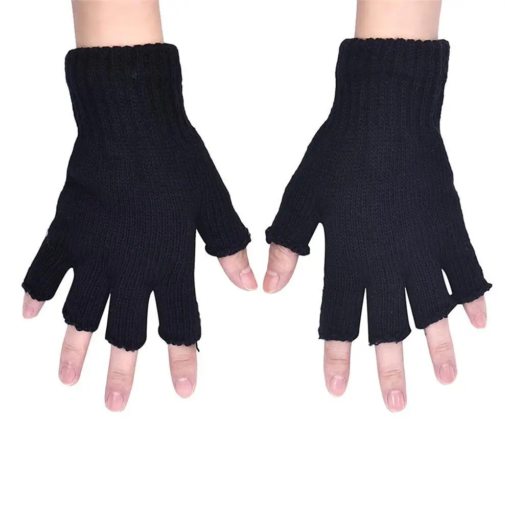 Warmer Fashion Stretch Elastic Thicken Black Sports Cycling Fingerless Gloves Mittens Half Finger Gloves Knitted Gloves