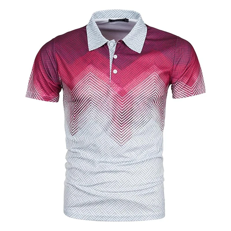 Casual Fashion Polo Shirt Men's Clothing Lapel Short Sleeves T-shirt 3D Printed Dot Stripe Square Fitness Outdoor Loose T Shirts