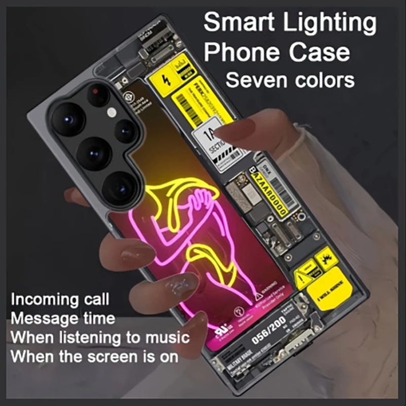 Neonowe Etui z Kocimi Uszami, Kolorowe, Świecące LED, na Samsung S25 FE Edge S24 S23 S22 Ultra Plus S21 Zfold 7 6 5, Fajne Fundas — zdjęcie produktu 4