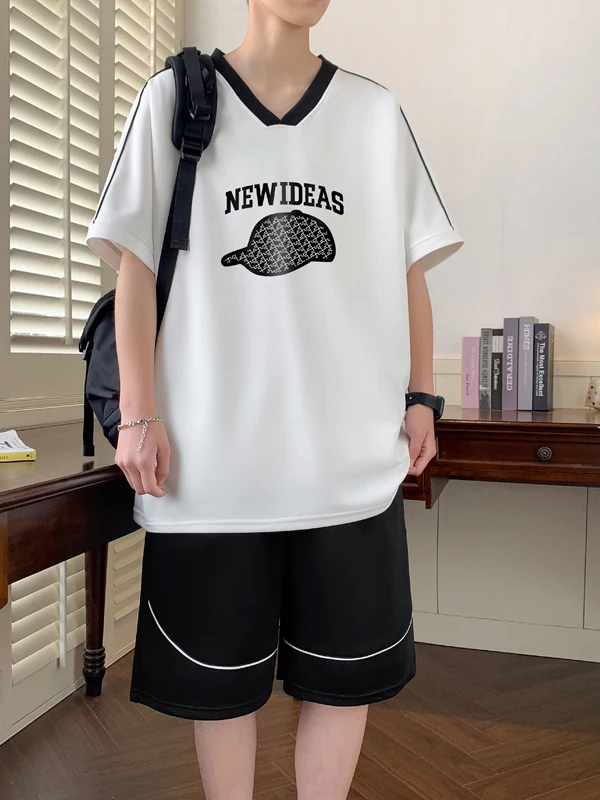 

Летний спортивный комплект для подростков: свободные шорты и модная футболка для студентов, стильный образ