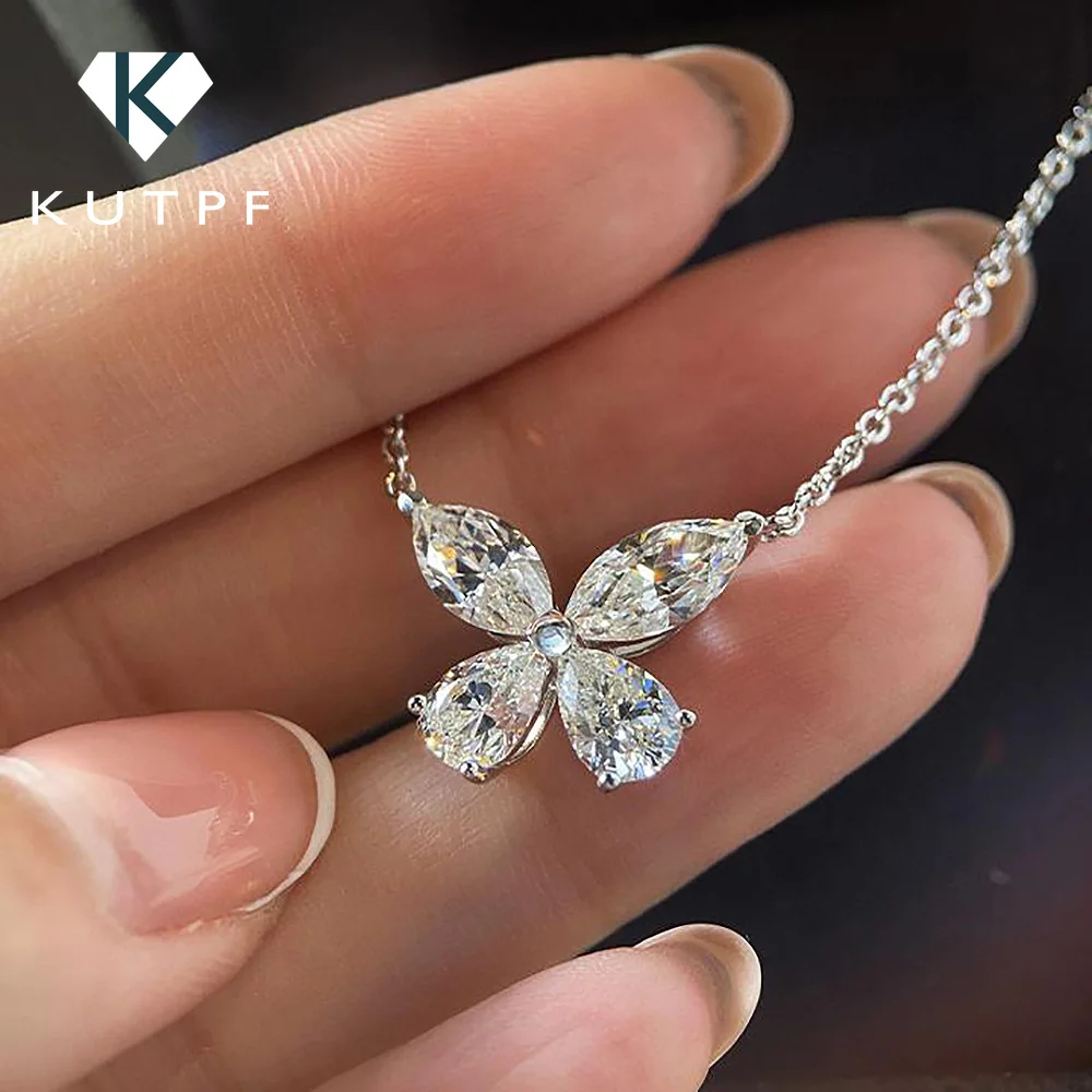 Butterfly Moissanite Pendant Necklace for Women 925 Sterling Silver 0.25carat Pear/Marquise Cut Diamond Neckchain Adjustable