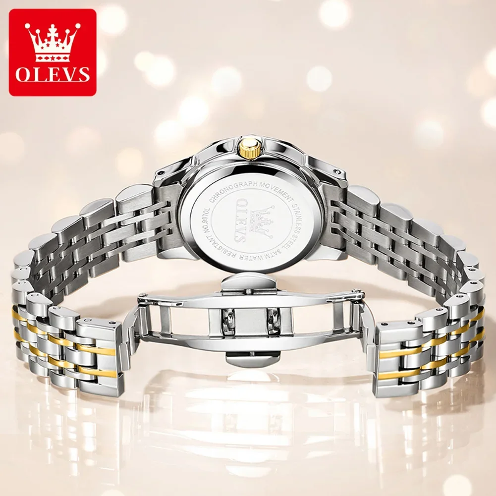 OLEVS 9970 Waterproof Fashion Watch For Women, Quartz Stainless Steel Strap Women Wristwatch Calendar