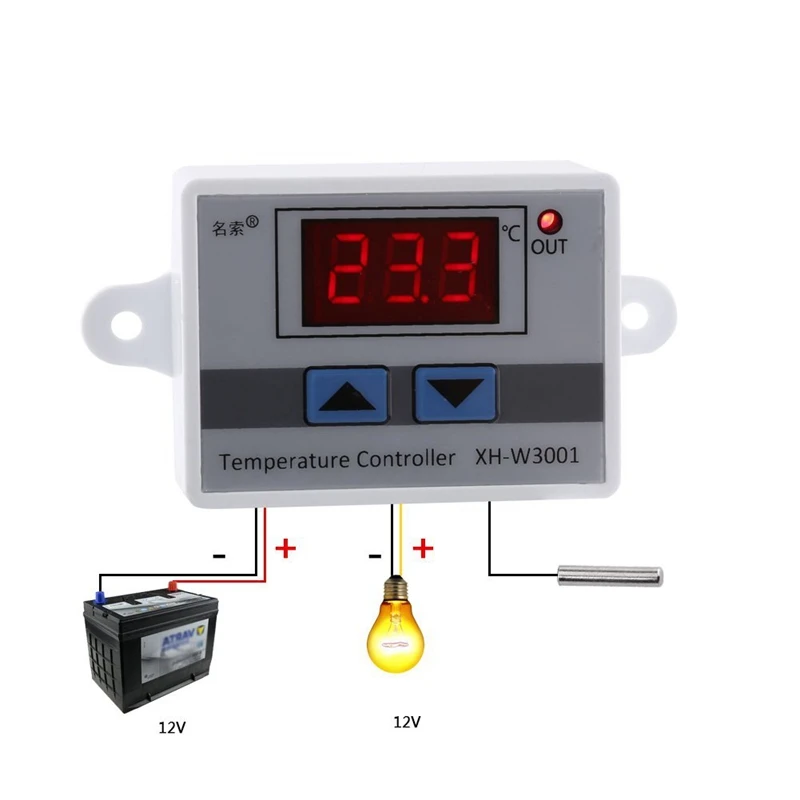 Pengontrol suhu LED Digital, sakelar kontrol termostat 2X 12V