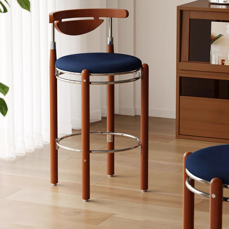 Mid-Century Bar Stool Minimalist Designer Counter Height Chair Luxury Kitchen Island Seat with Backrest Cafe Vintage Bar Chairs