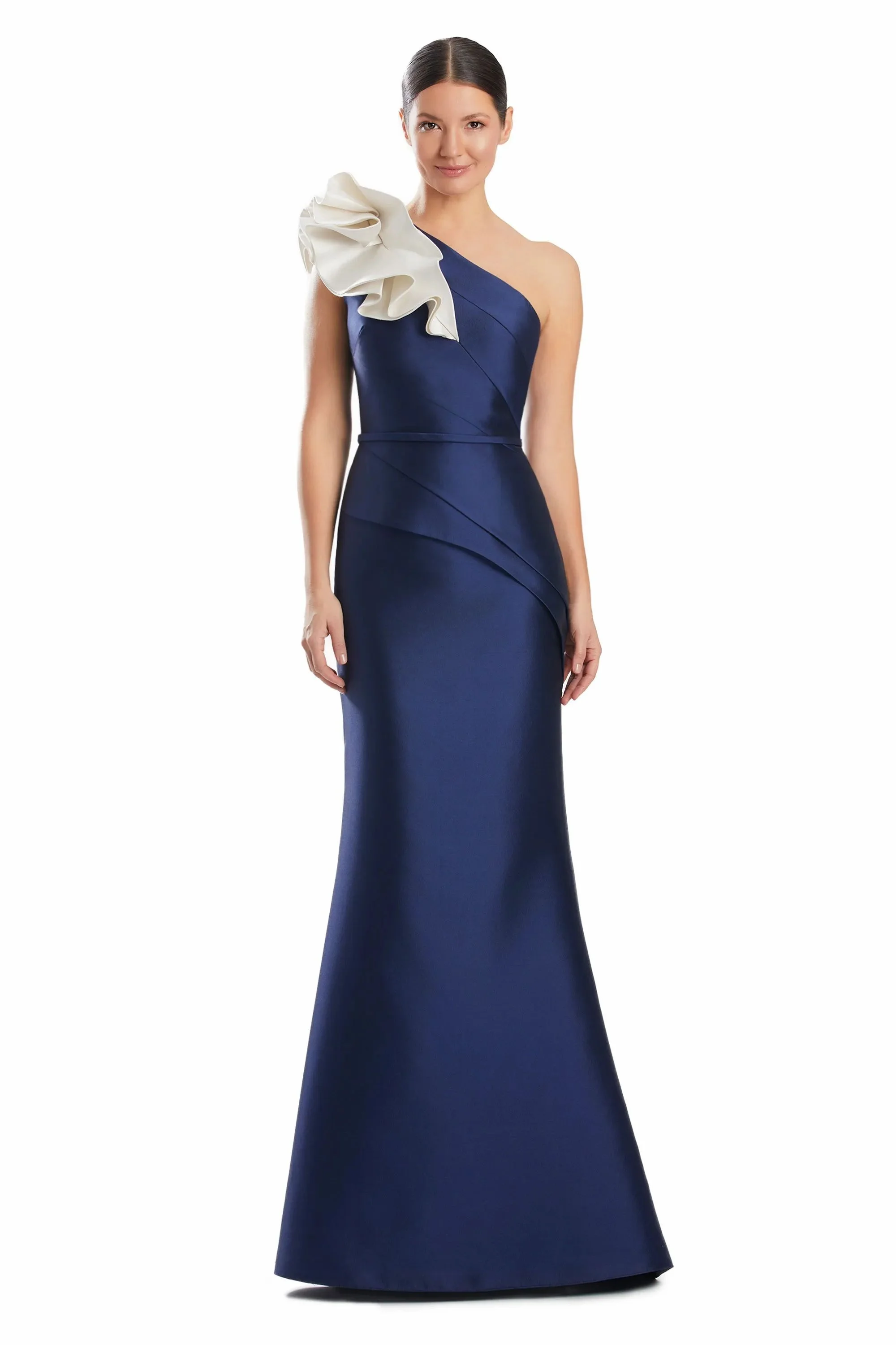 威厳のあるサテン ワンショルダー イブニングドレス エレガント シック フリル マーメイド フロアレングス カクテルドレス フォーマル ギャザリングドレス