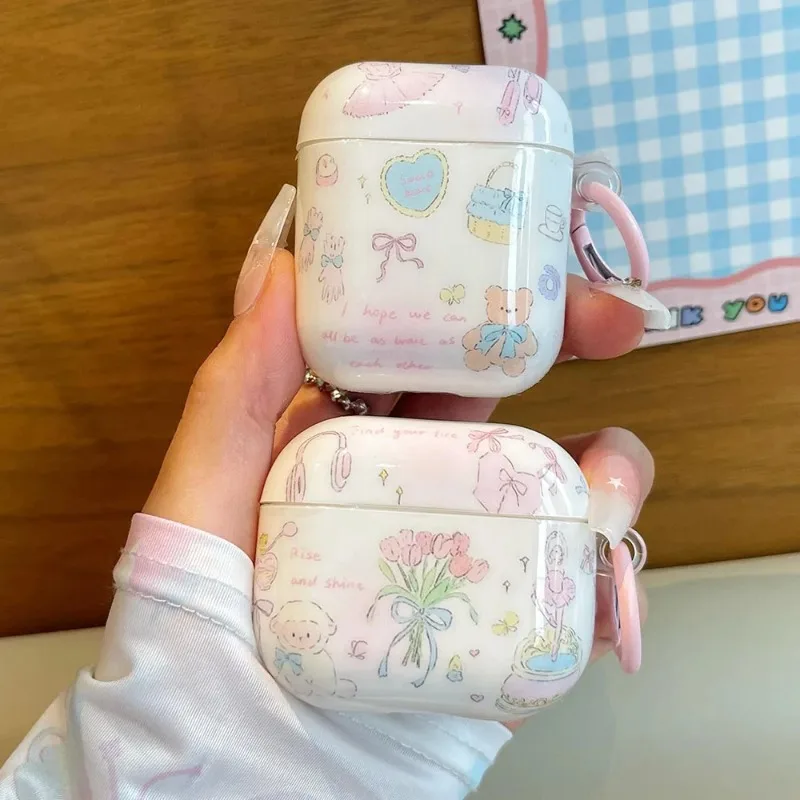 لطيف الدب الزهور الكتابة على الجدران الفتيات سماعة الرأس ل أبل AirPods برو 2nd الجيل الحب القلب سماعة قذيفة ل AirPod 1 2 3