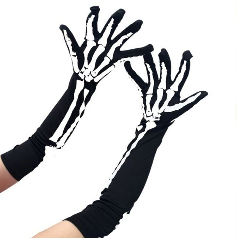 Skeleton Gloves Warm Full Finger Mittens for Halloween Cosplay Party and Daily Wears One Size Fits for Most Adults