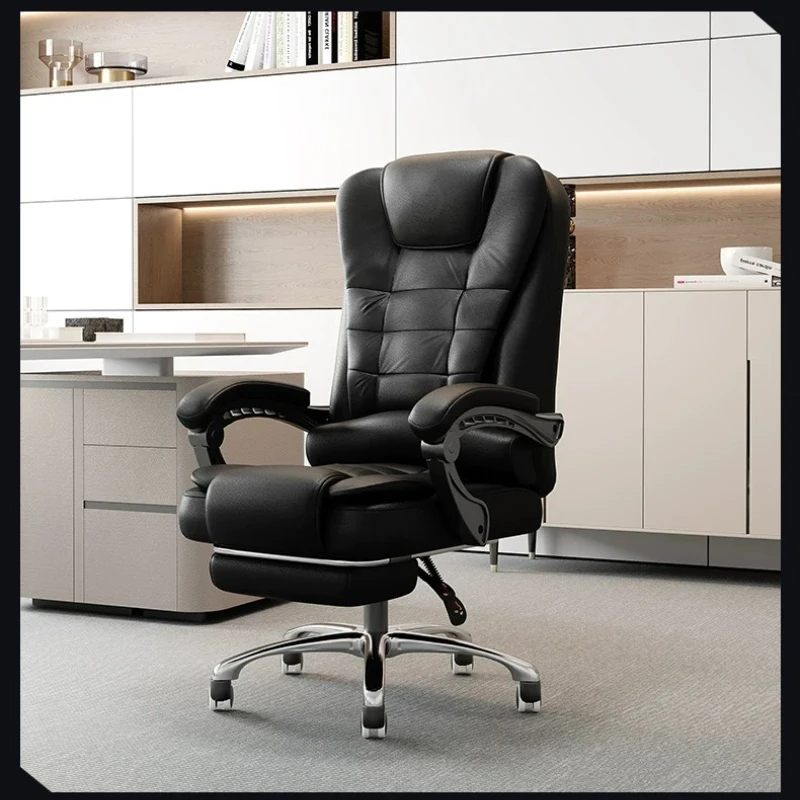 F*-Solid Back Grid Tufted Microfiber Leather Executive Office Chair With Retractable Footrest, Swivel Adjustable Seat Height*-