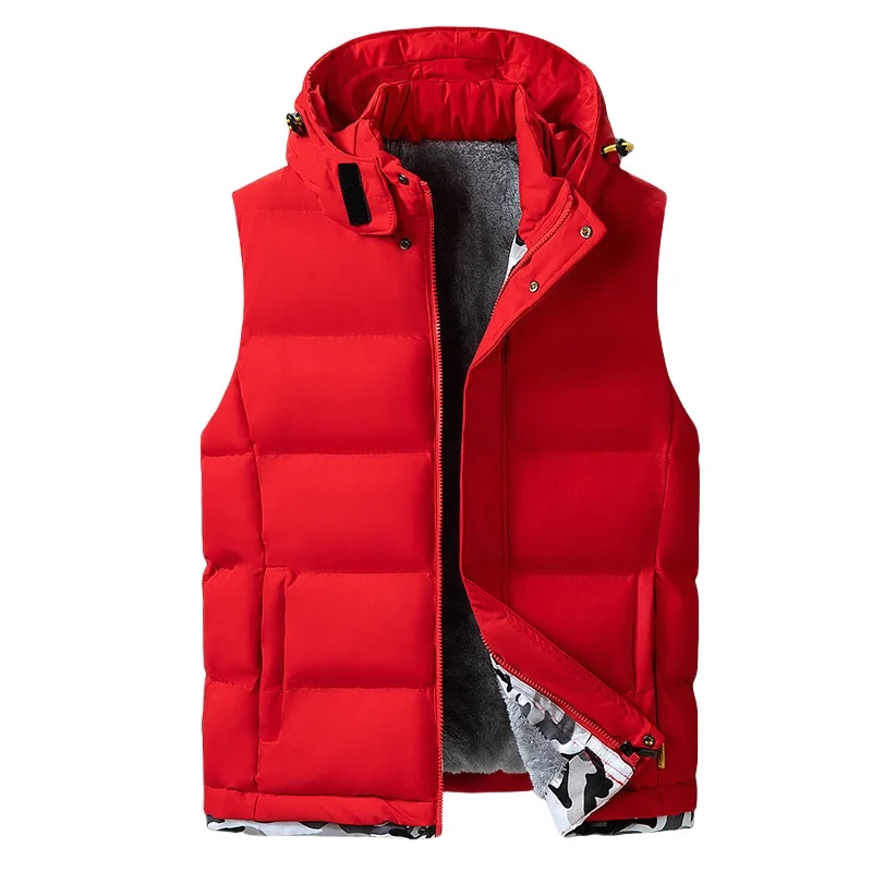 

Autumn Winter Men's Lamb Fleece Vest Detachable Hooded Sports Padded Waistcoat Plus Size Fashion Fleece Thickened Warm Vest