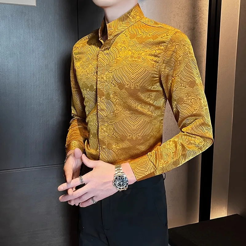 

New 2025 Men's Long Sve Floral Print irt Stand Collar Ne Chinese Sle Youth Faion Breathable Casual irt