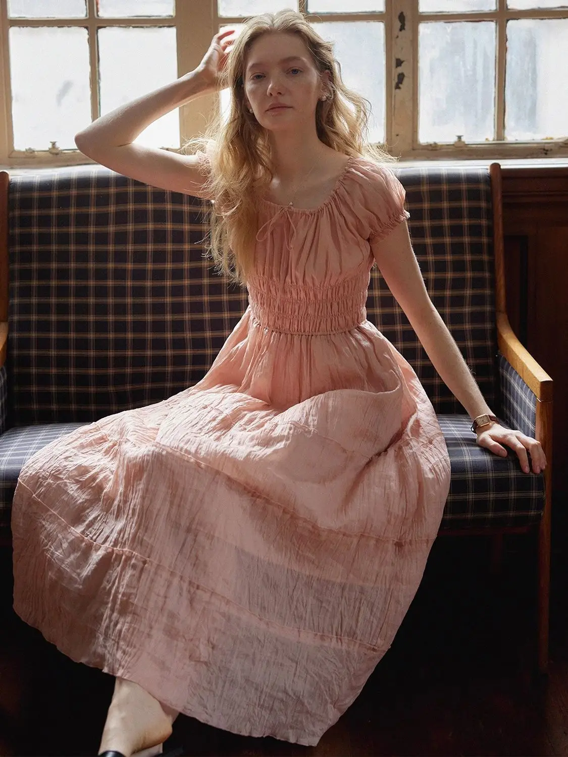 

SOIOMES French Style Heavy Pleated Texture Waist Cinching A-line Dress, Summer Ladylike Style Long Skirt