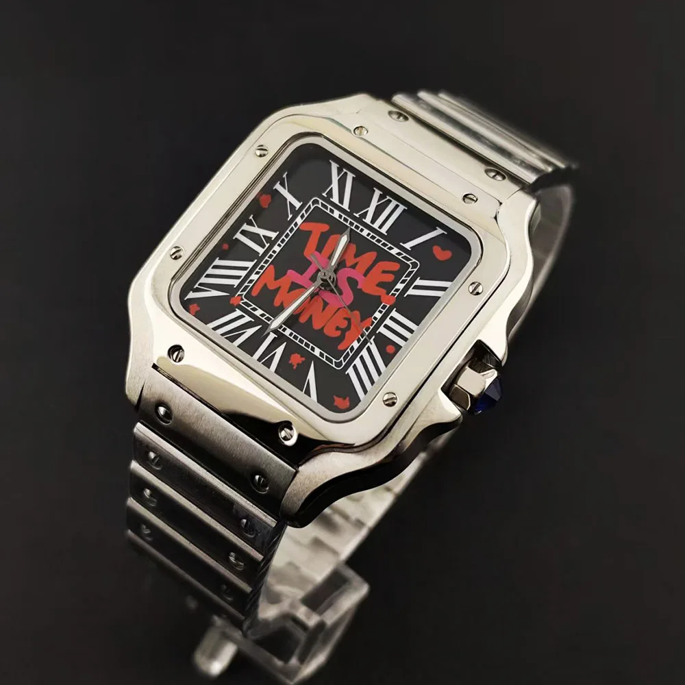 ساعة NH35 وقت المال ساعة فضية/أسود للرجال ساعة أوتوماتيكية من الفولاذ المقاوم للصدأ زجاج الياقوت NH35 ساعة يد تعمل بالحركة