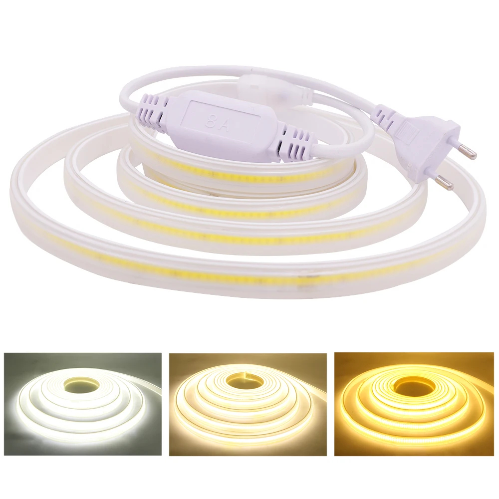 

220V COB LED Lights Outdoor IP67 Waterproof LED Strip Light High Density Linear Light 288LEDs/m Flexible LED Tape FOB LED Ribbon