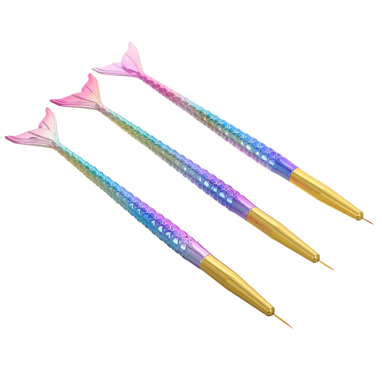 3 قطعة أدوات حورية البحر خط مجموعة أقلام التدرج تصميم قابلة لإعادة الاستخدام مسمار الفن فرش ل هلام الاكريليك بطانة التنقيط أداة مسمار الفن لوازم #1