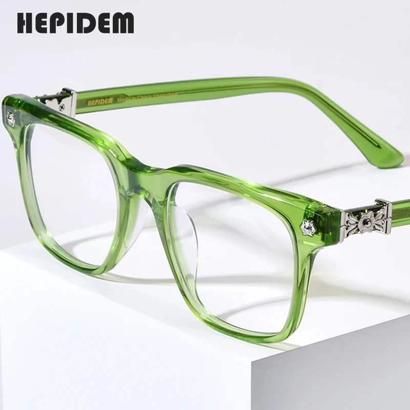 HEPIDEM Acetate Eyeglasses Frame Men Retro Square Chrome Glasses Women Brand Designer Japanese Handmade Spectacles CH 9395