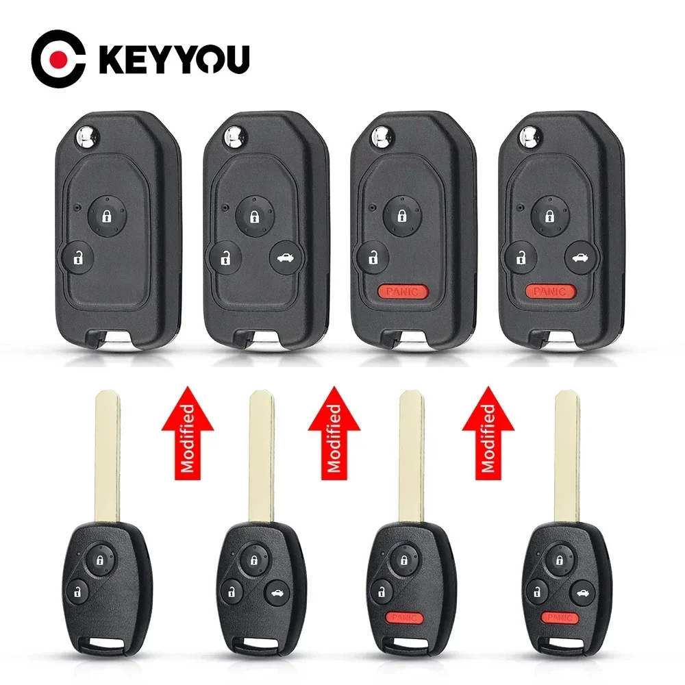 KEYYOU 2/3/4 Buttons Modified Filp Remote Key Shell Case For Honda Fit CRV Civic Insight Ridgeline HRV Jazz ACCORD