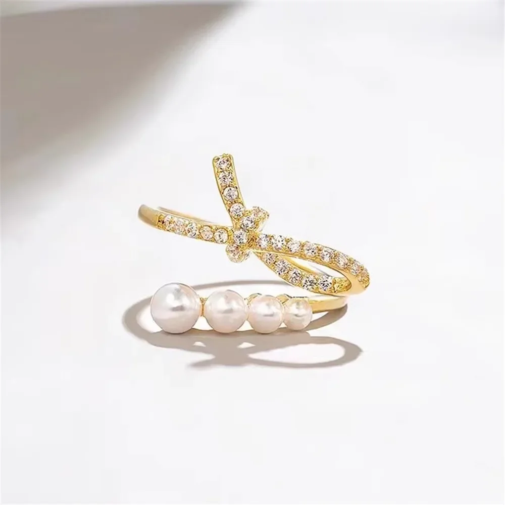 

DIY Pearl Ring Accessories S925 Sterling Silver Ring Empty Holder Fashionable Gold Silver Jewelry Fit 3-6mm Circle Z354