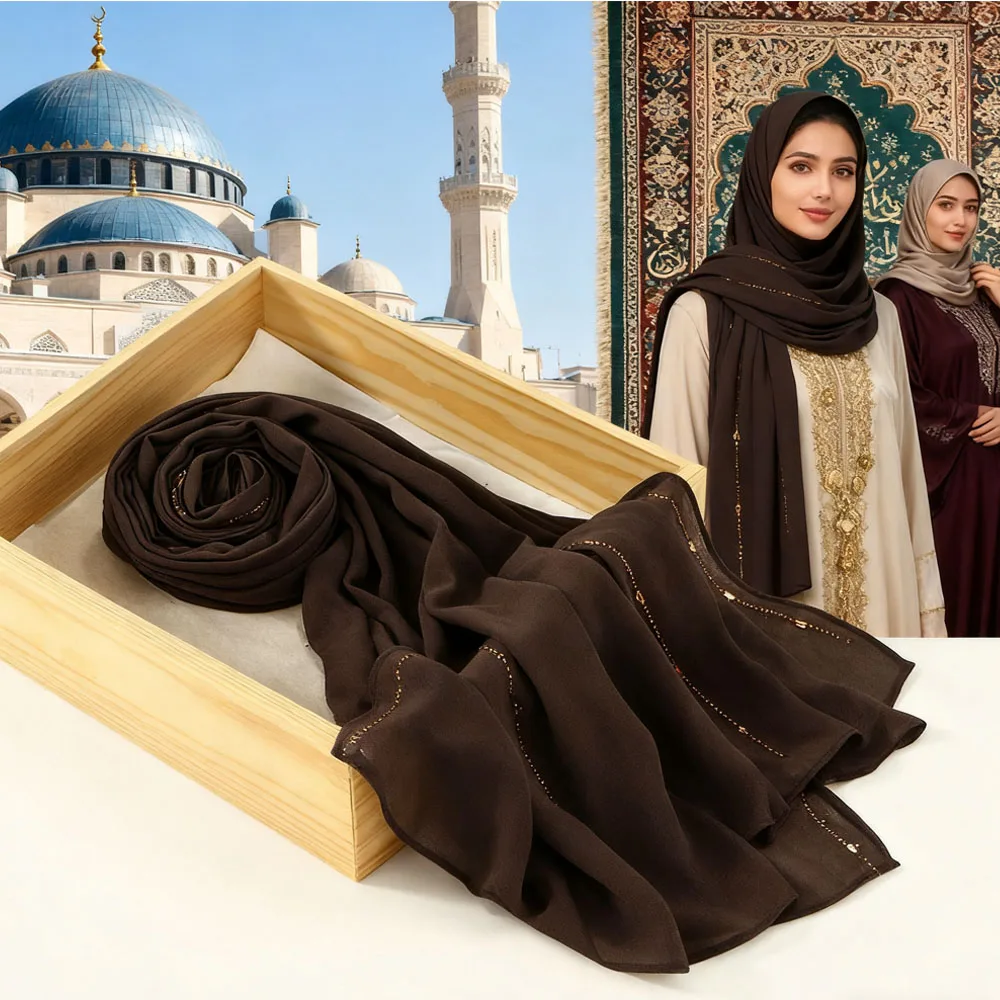 

Fashion Rhinestone Chiffon Hijab Scarf Women Muslim Hijab Shawl Plain Headband Fashion Solid Color Long Muffler Islam Turban New