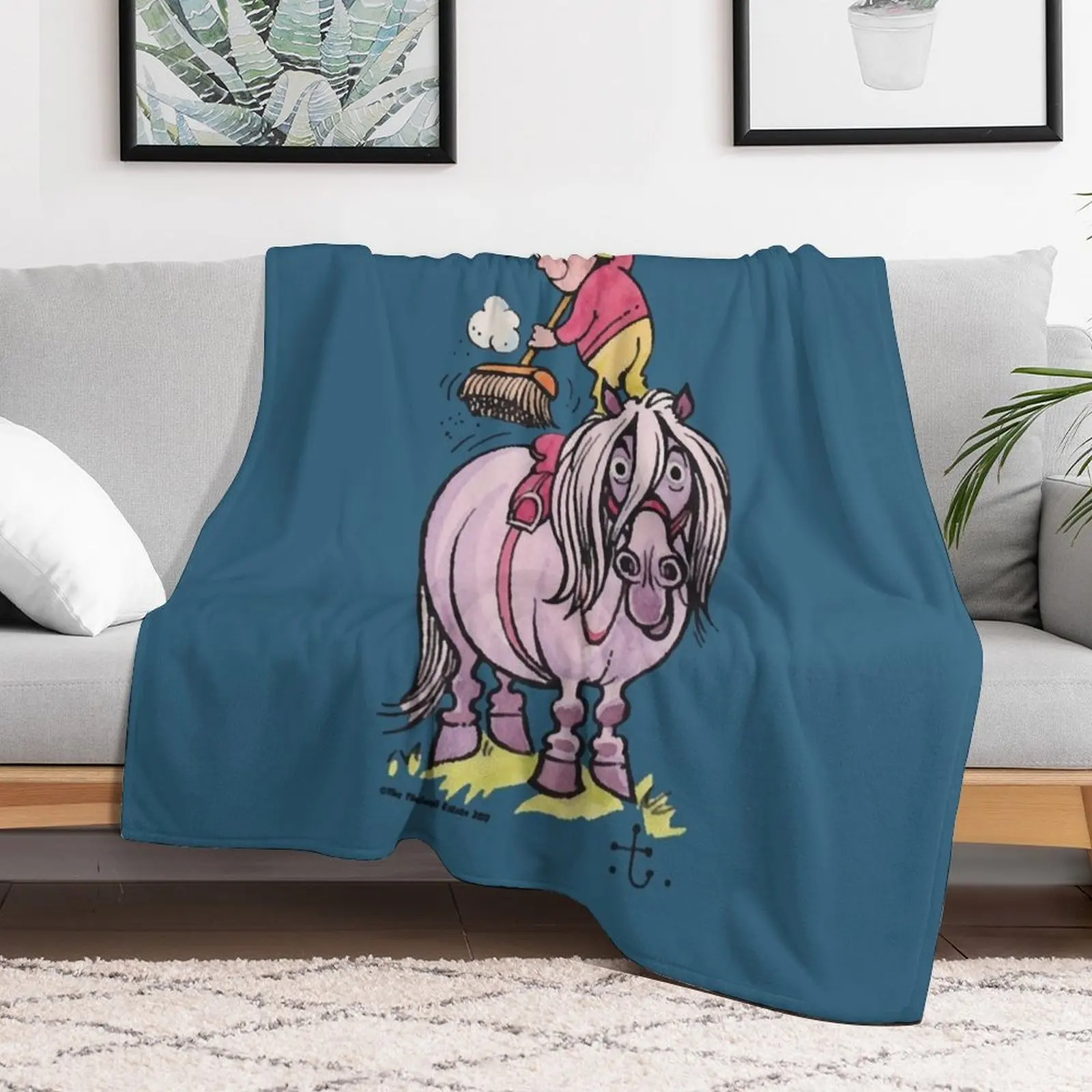 Thelwell Rider Cleaning Their Horse Throw Blanket Giant Sofa Flannels Warm wednesday Blankets