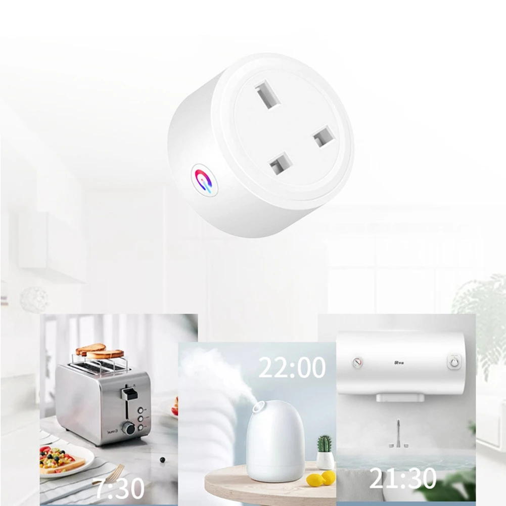 ABLN-1 Pcs 20A Tuya Smart Socket White Wifi 3Pin Adapter Home For Alexa Voice Control With Energy Monitoring Timer Function UK P