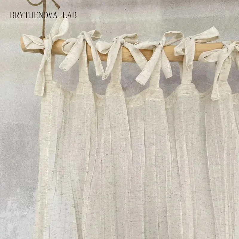 1pc Natural Linen Curtain Wrinkled Texture Lace Up Tie Partition Crumpled Screen Room Curtain Japanese Style Home Decor