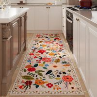 VIKAMA Runner Rug for Hallways Kitchen Non Slip Machine Washable Carpets with Rubber Backing Soft Floral Rugs for Kitchen Decor