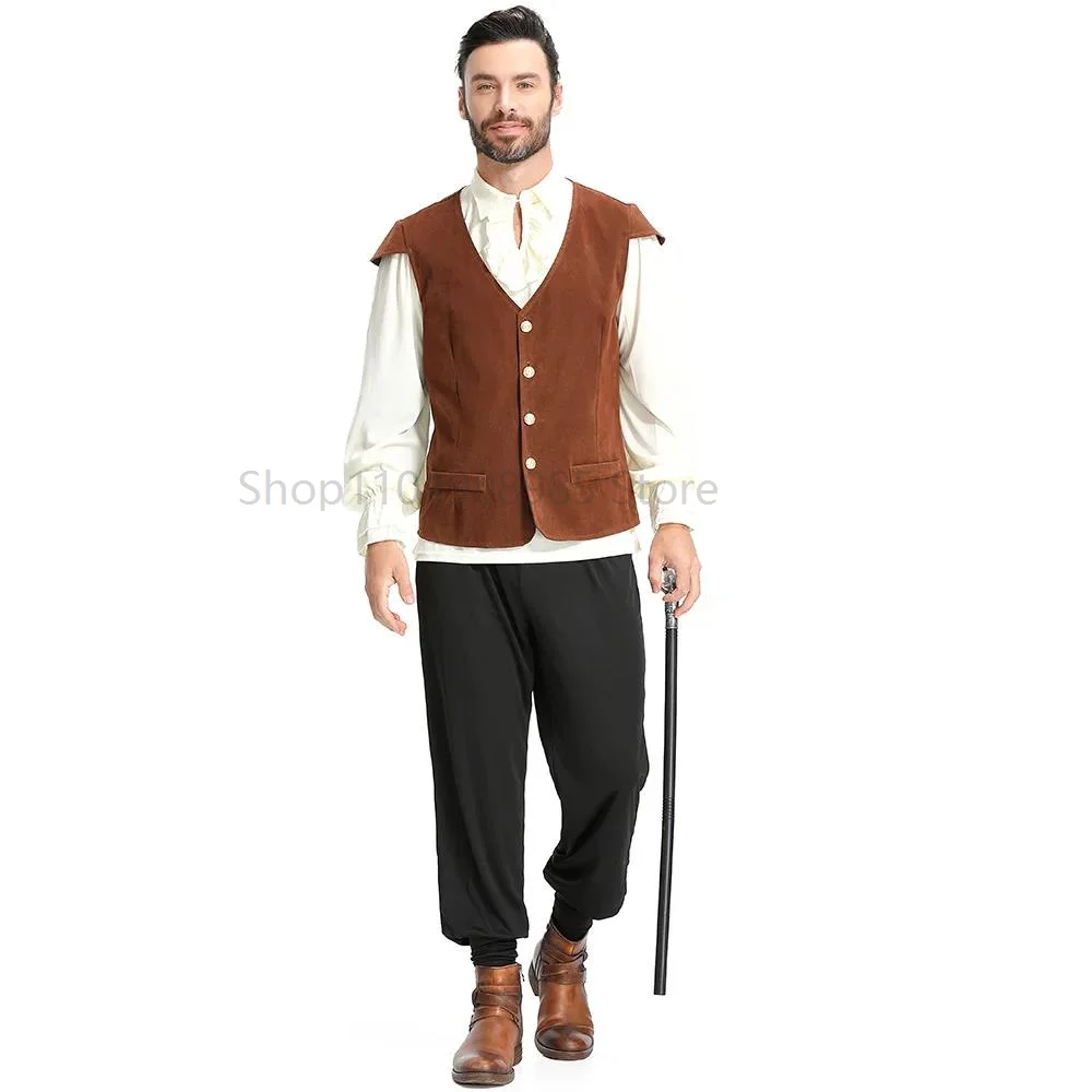 

Medieval Shirts Ruffled Gothic Steampunk Victorian Pirate Cosplay Costume Mens Tops Vest Pant Lacing Up Shirt Larp Vintage