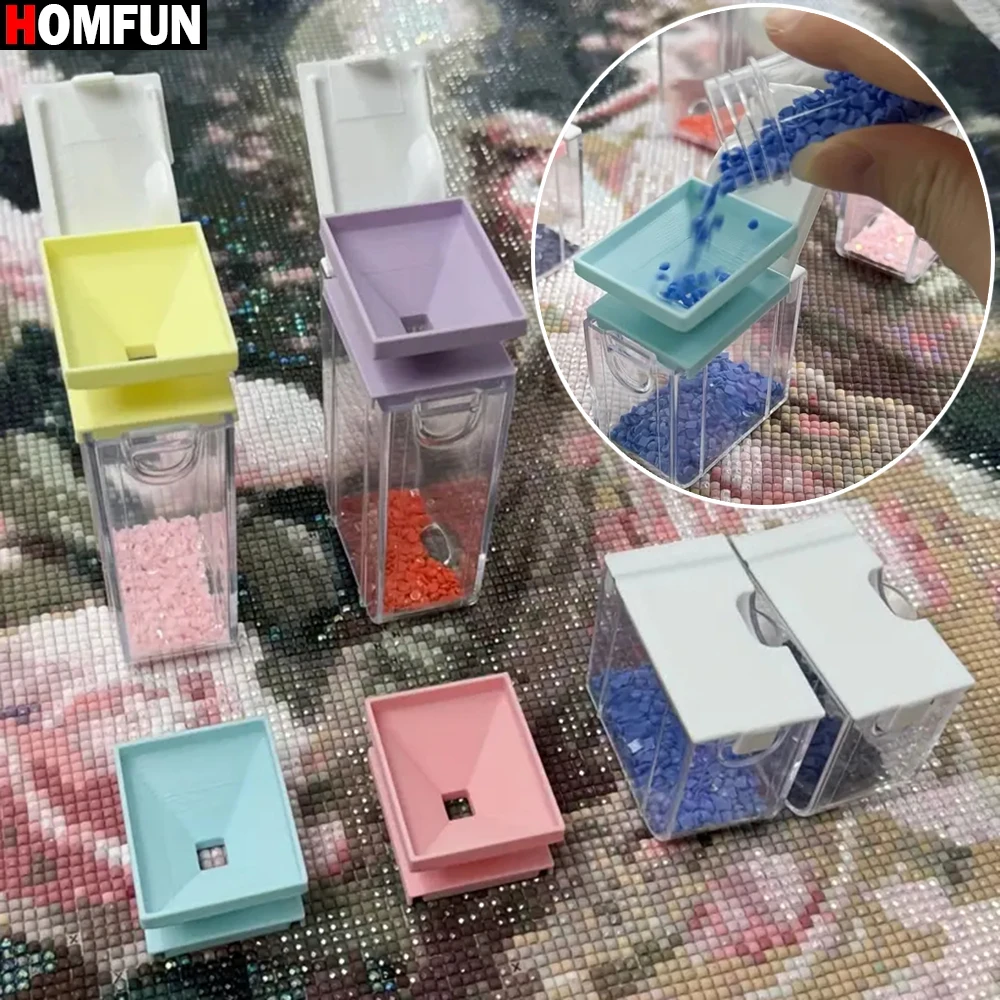 HOMFUN 4 unids/set 5D taladros de pintura de diamante embudo para contenedor de almacenamiento cuadrado bandeja de taladro caja accesorios de arte bordado herramienta