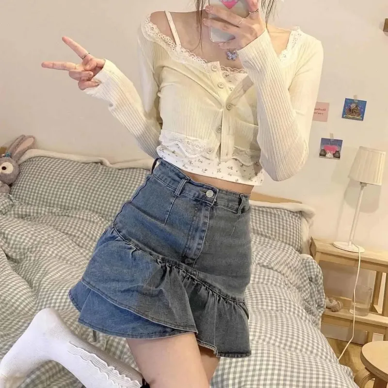 

Милые комплекты, женский абрикосовый кардиган-бретелька с цветочным принтом, однотонные укороченные топы в корейском стиле Kawaii, весенние девичьи укороченные топы, уменьшающие возраст