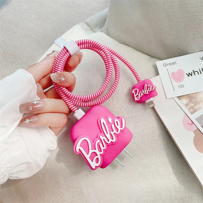 Fashion Barbie Pink Data Cable Protective Cover for Iphone 18/20W Girls Charger Head Protection Sleeve Case Holiday Gifts