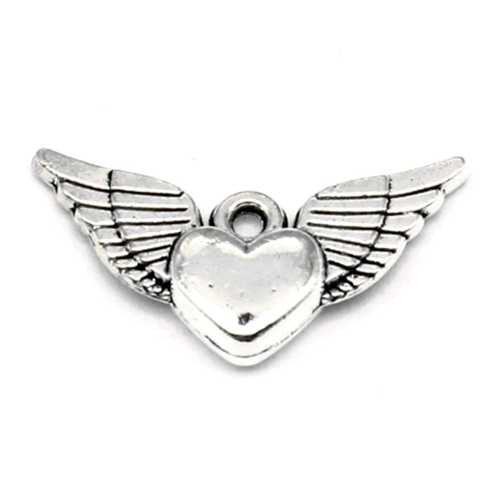 50pcs Wholesale Jewelry Lots Love Heart Wings Charms Pendant Supplies For Jewelry Materials 14x25mm